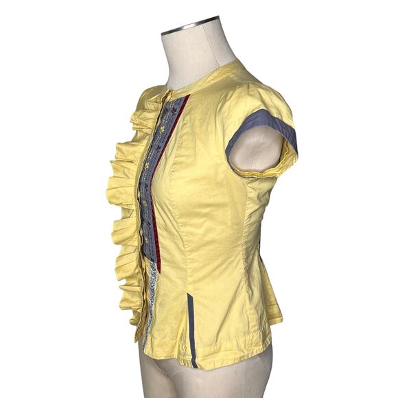 Anthropologie Floreat Morning Surprise Blouse Size 4 Yellow Embroidered Ruffled - Picture 3 of 16
